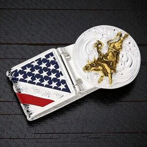 Montana Silversmiths American Made Liberty Hinged Money Clip Bull Rider - New!